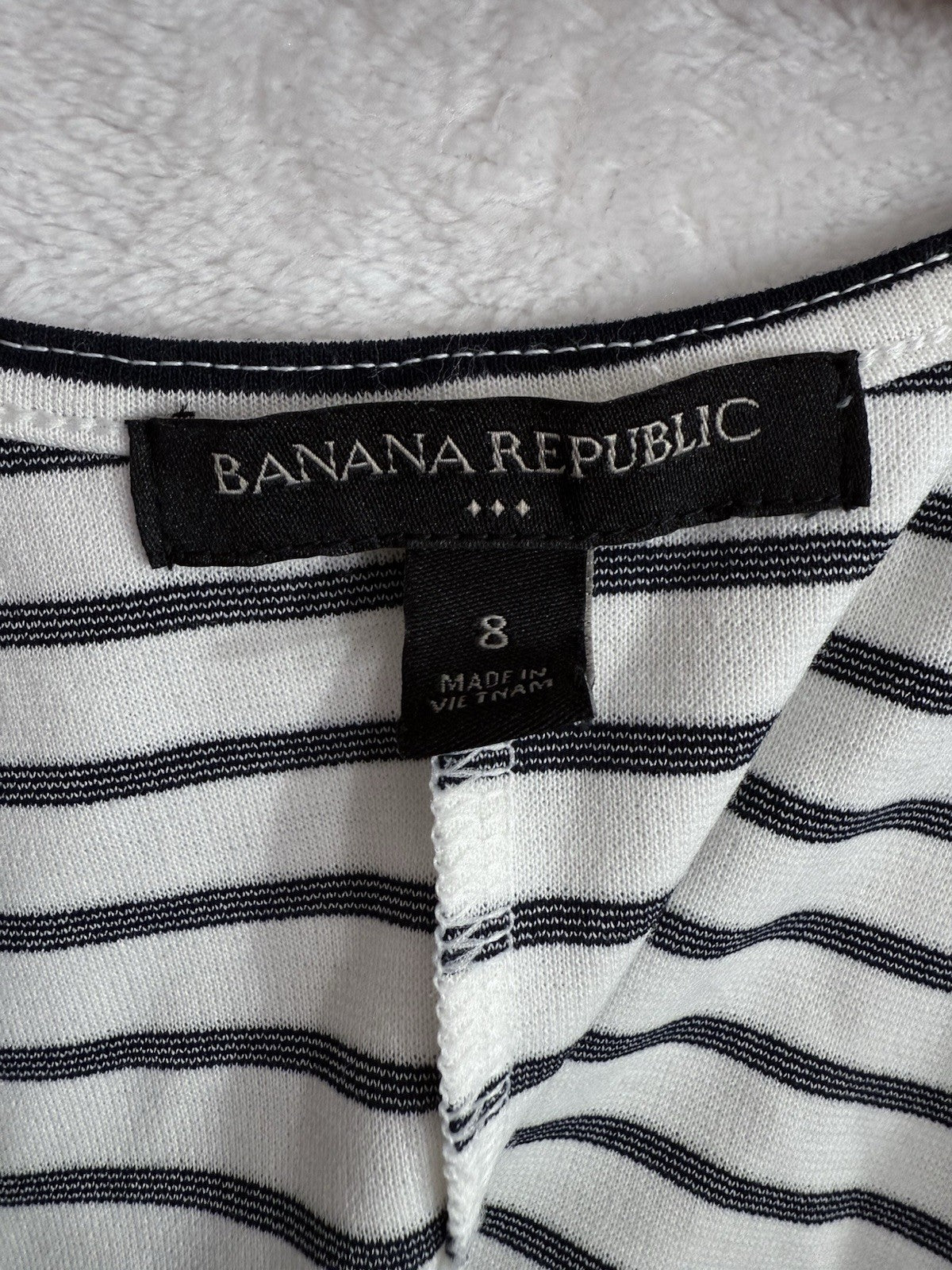 Banana Republic Dress 8 Black White Striped Knit Short Sleeve Womens