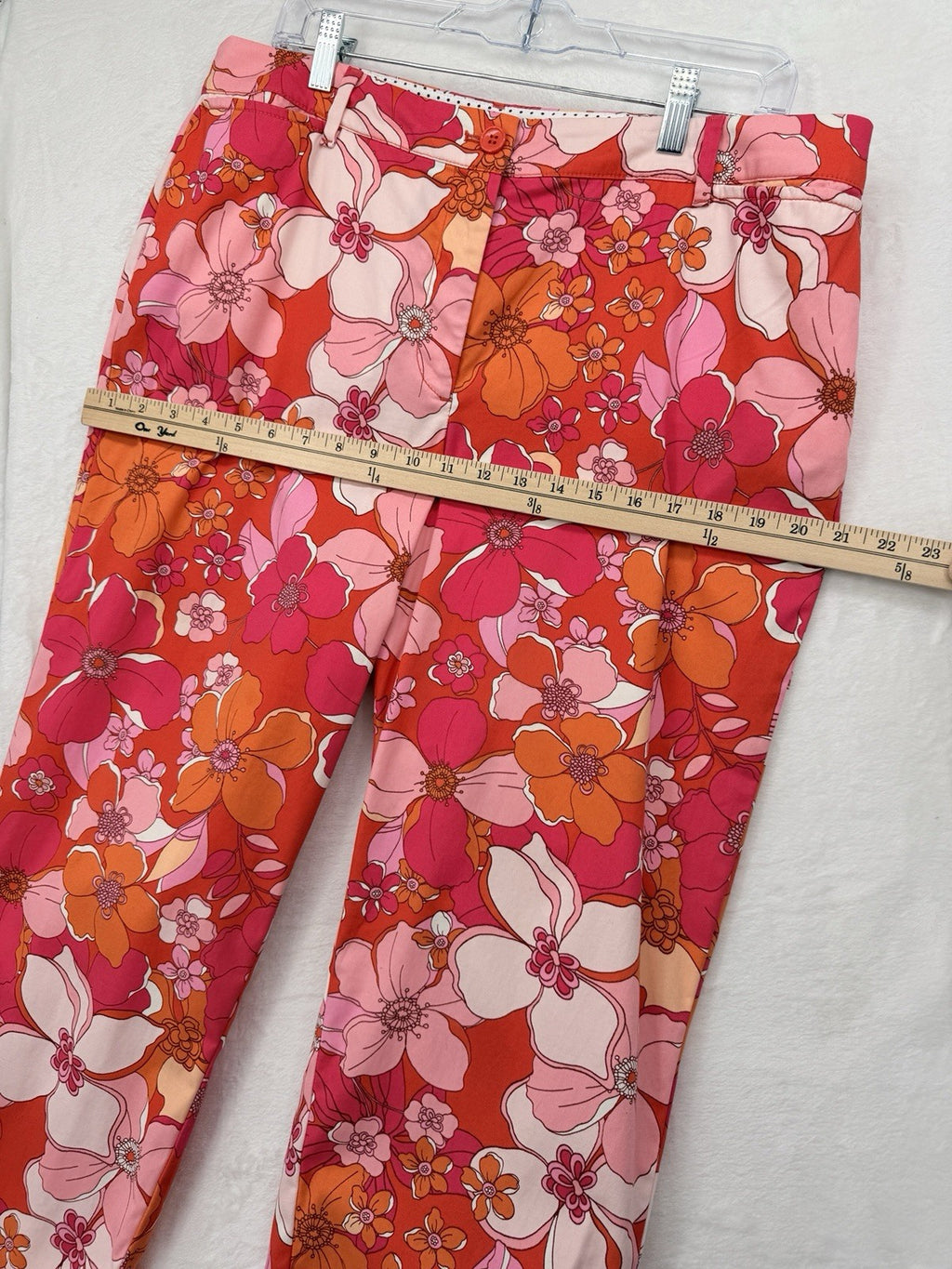 Talbots Perfect Crop Pants 12 Curvy Pink Orange Floral Print Womens