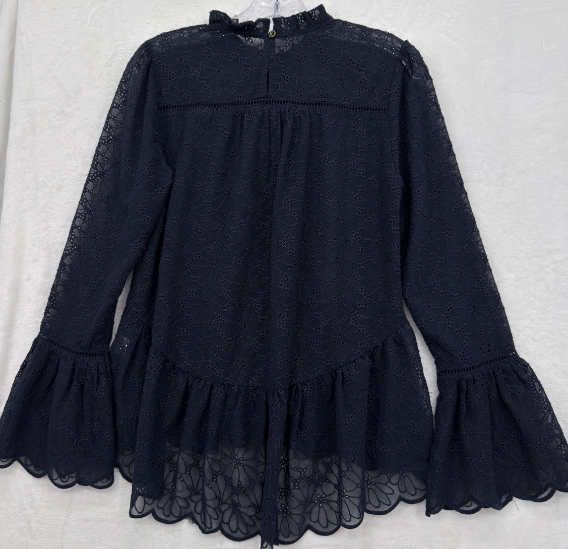 LUMIE XS Top Navy Blue Lace Top Bell Sleeve Whimsigoth Cottagecore New NWT