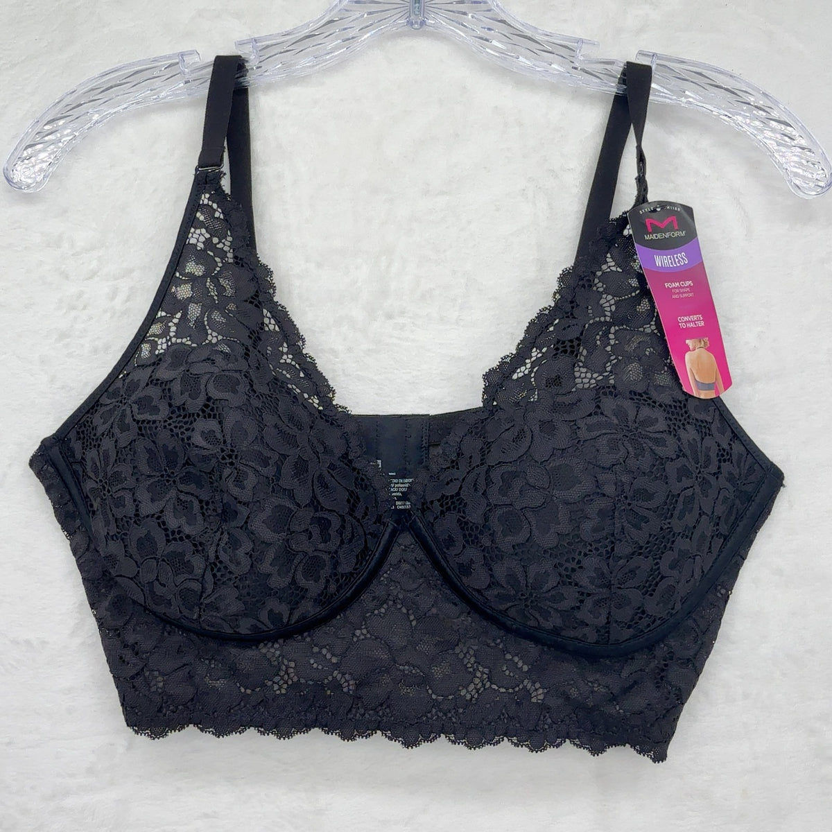 Maidenform Wireless Bra 38C Womens Black Lace Convertible Halter M1188 New NWT