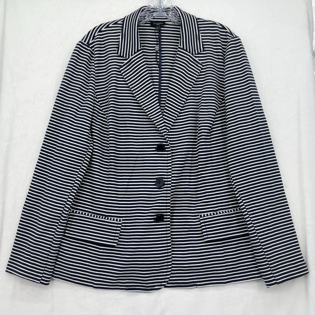 Talbots 3X Blazer Jacket Knit Navy Blue White Striped Plus Size Womens