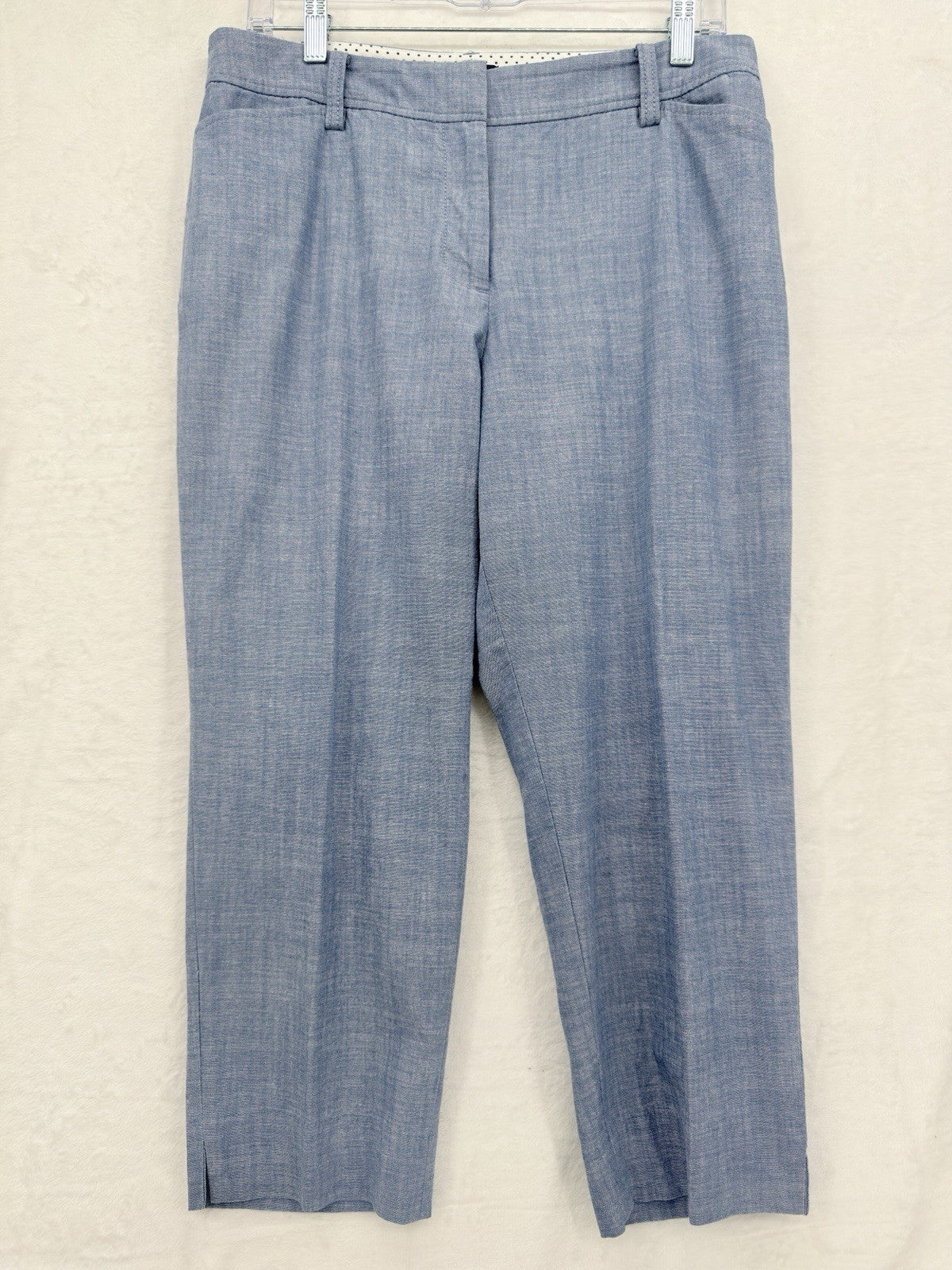 Talbots Perfect Crop Pants 8 Petite 8P Blue Chambray Cropped 100% Cotton Womens