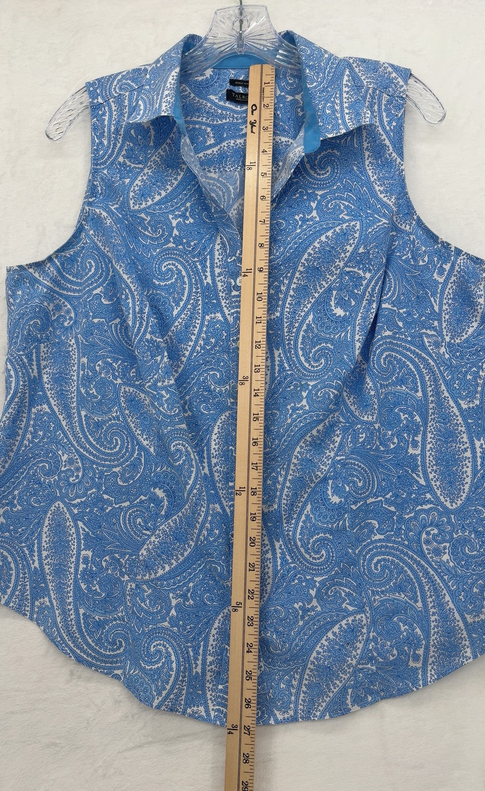 Talbots Top XL Sleeveless Button Up Blouse Womens Blue Paisley Wrinkle resistant