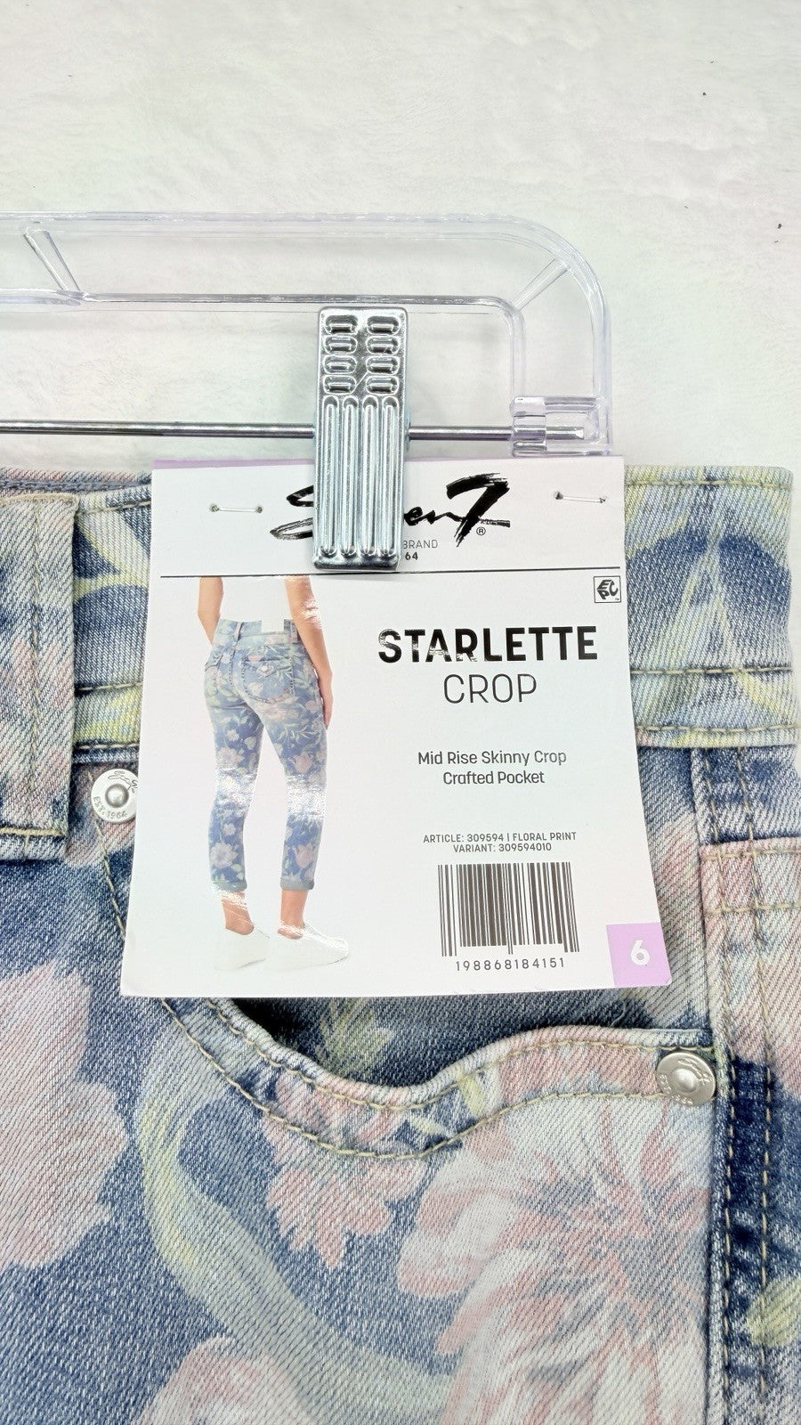 Seven 7 Cropped Jeans 6 Womens Light Blue Floral Print Starlette Crop New