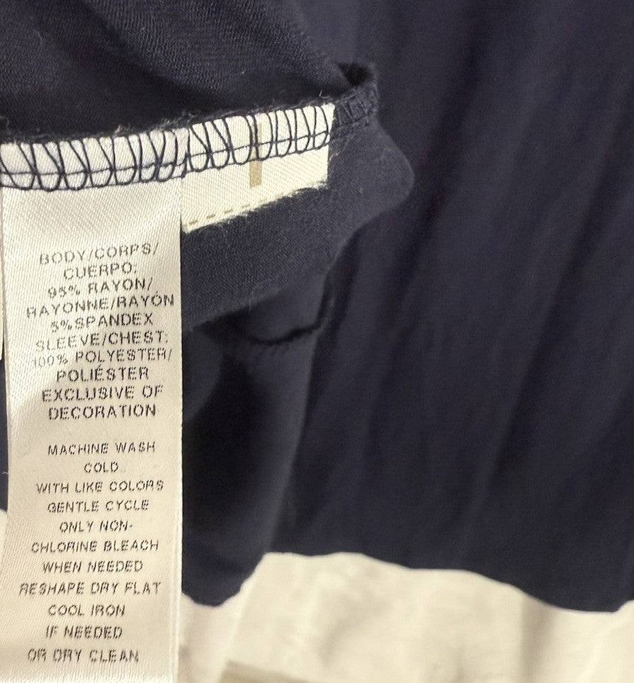 Ann Taylor Loft Dress Small Tall ST Navy Blue A-Line Crochet Knit Short Sleeve