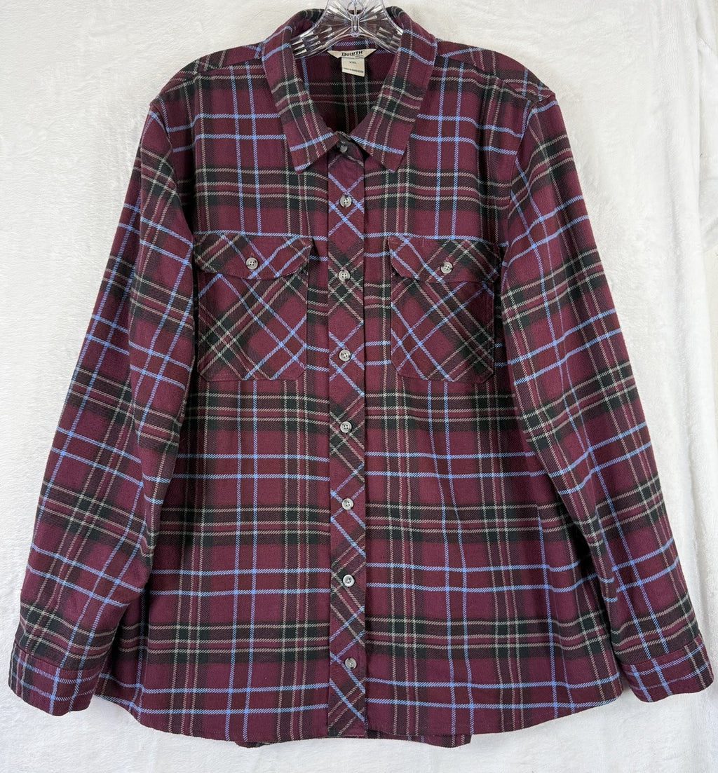 Duluth Trading Flannel Shirt XXL Women’s Purple Plaid Long Sleeve Shirt Top