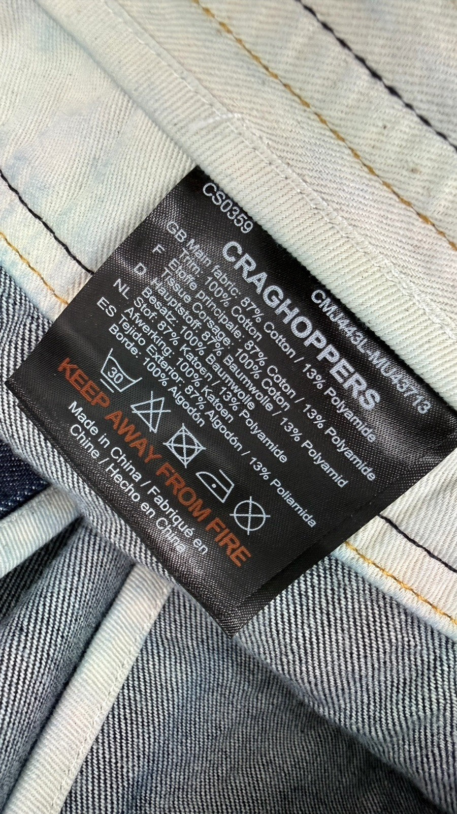 Craghoppers Jeans Mens 40x34 Nosidefence Insect Protect Blue Straight Leg New
