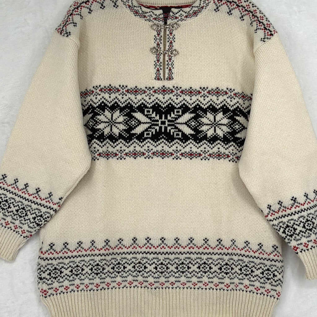 Northway Nordic Sweater Wool Medium Mens Cream Fair Isle Pullover Norway