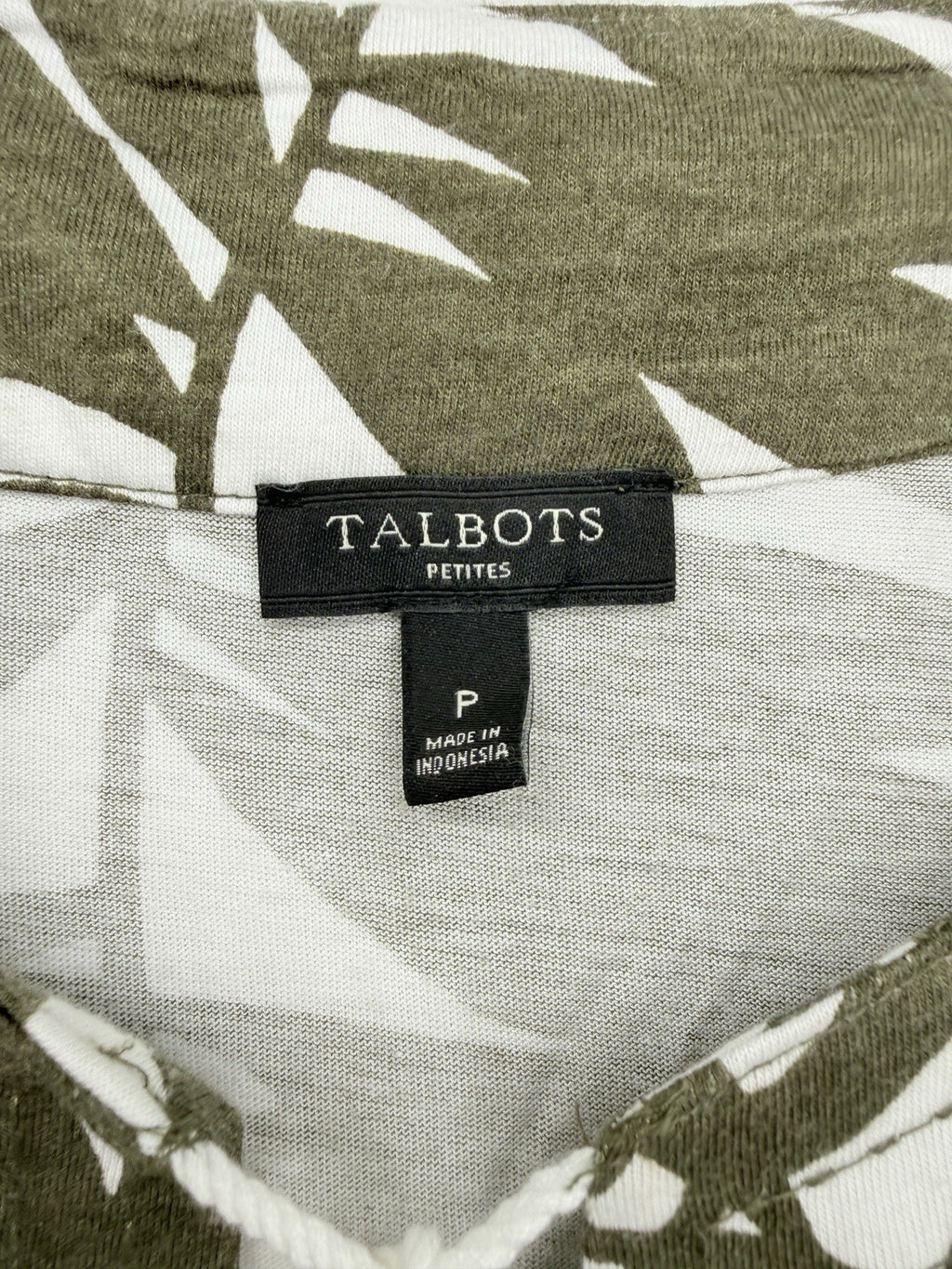Talbots Top P XS Petite Tunic Tassels Olive Green Floral 3/4 Sleeve Womens