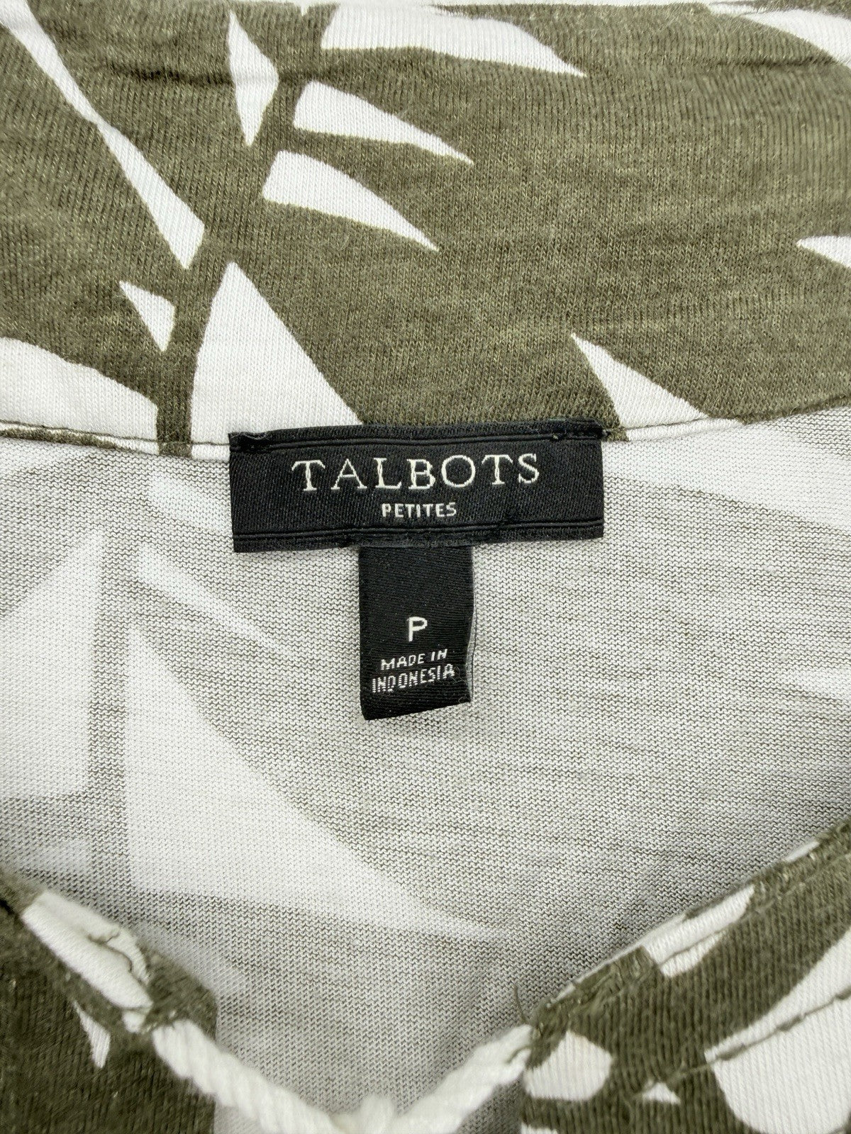Talbots Top P XS Petite Tunic Tassels Olive Green Floral 3/4 Sleeve Womens