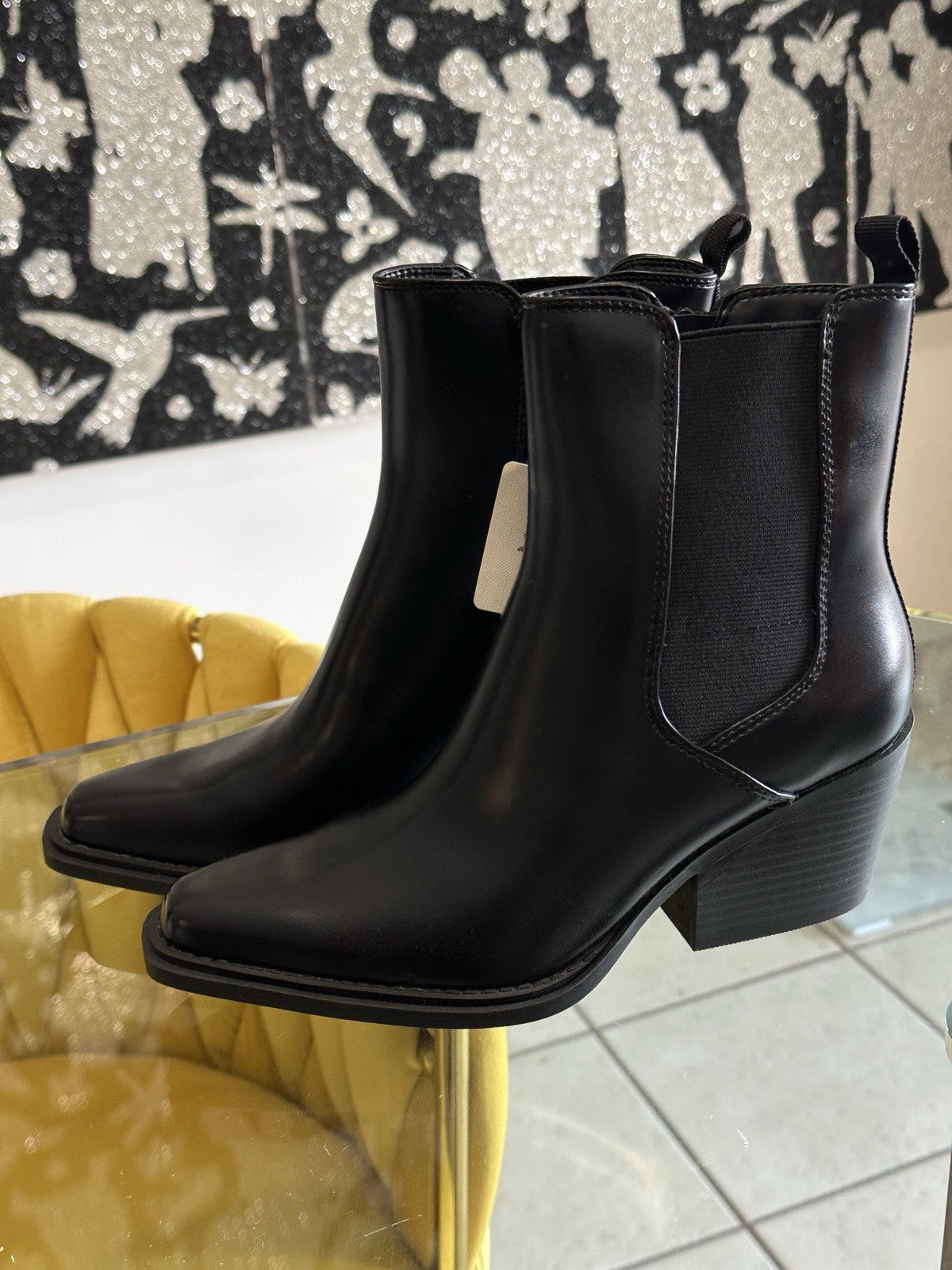 Ana Reba Black Ankle Boots Womens 6 Booties Side Zip Block Heel 6M