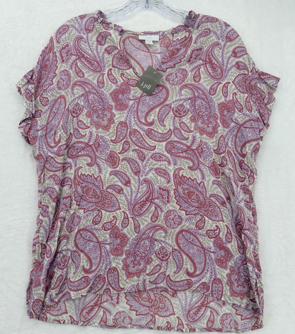 J Jill XS Top Pink Paisley Cap Sleeve Lightweight Rayon New NWT
