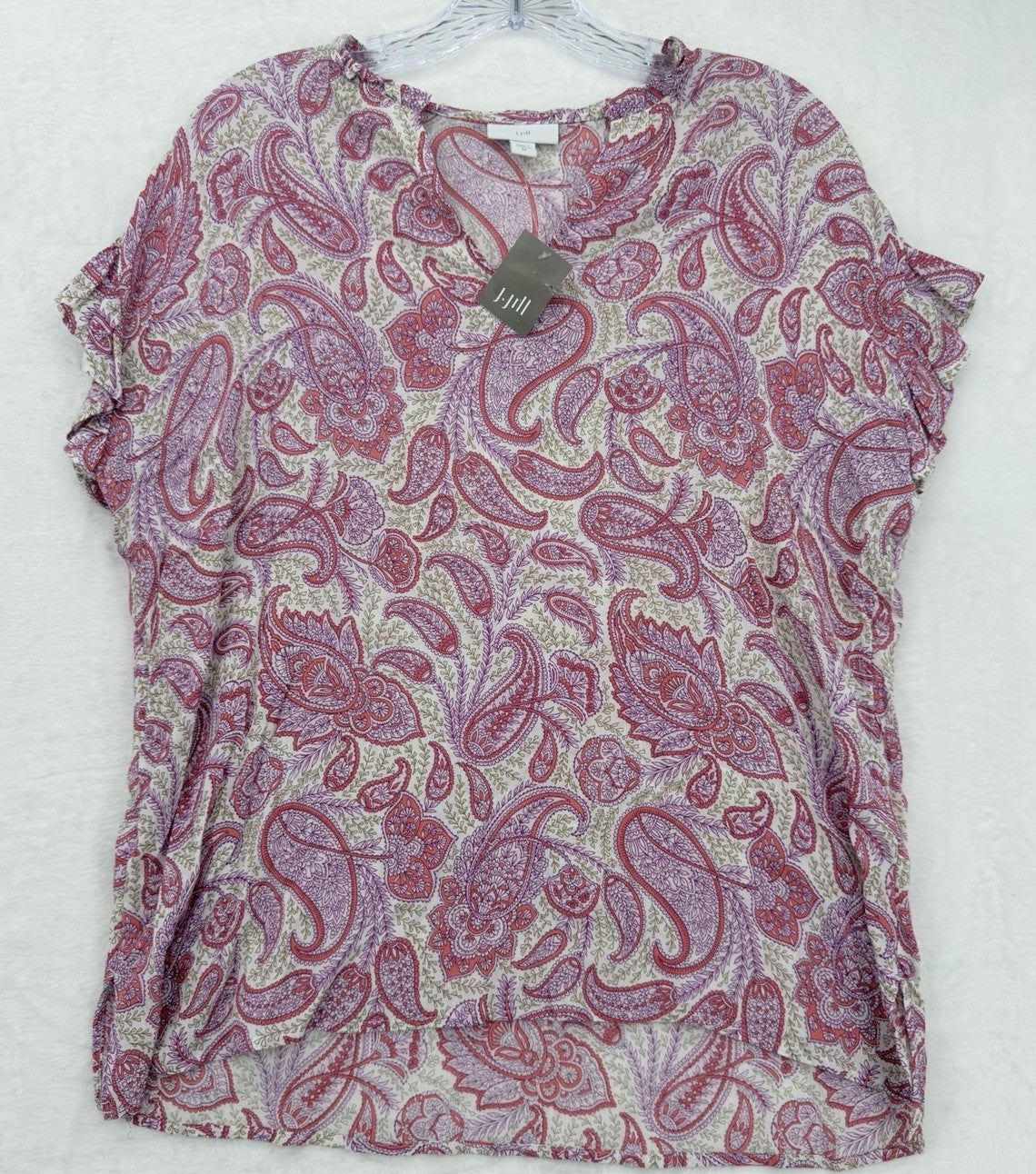 J Jill XS Top Pink Paisley Cap Sleeve Lightweight Rayon New NWT
