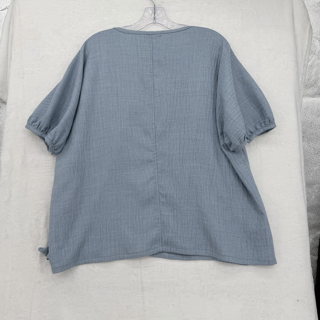 Max Studio London Top Short Sleeve 1x Blue Plus Size Womens Blouse