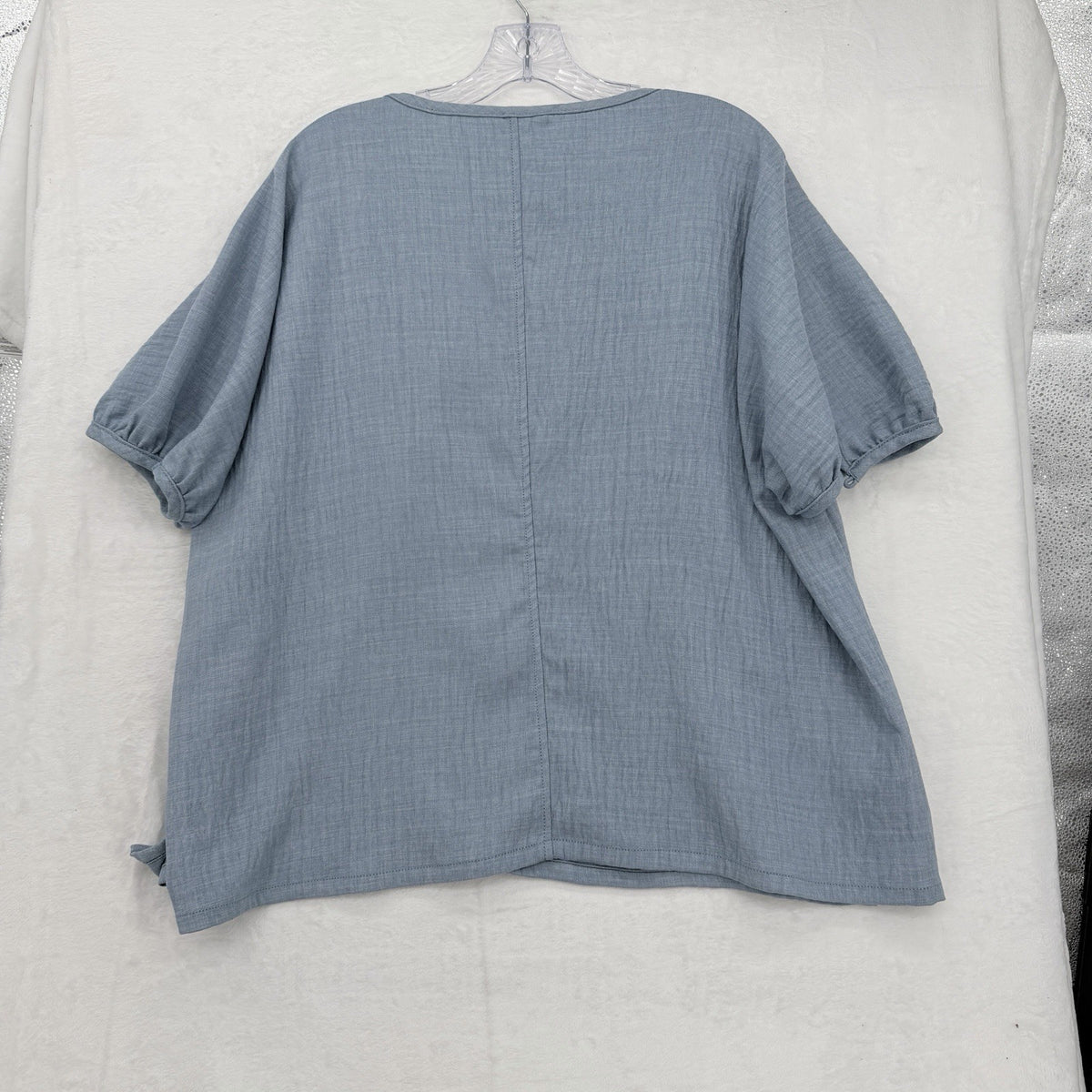 Max Studio London Top Short Sleeve 1x Blue Plus Size Womens Blouse