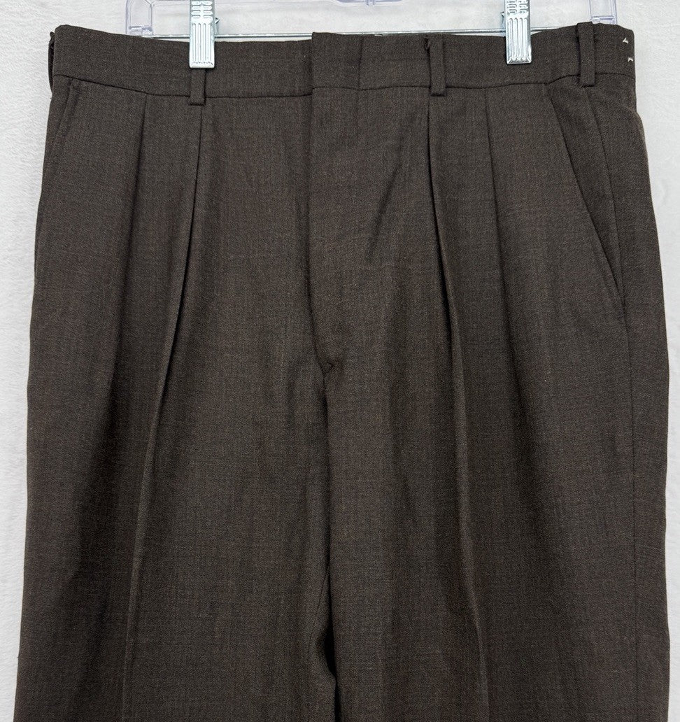 Vintage LL Bean Mens Pants 32x28 Brown 100% Wool Made In USA Pleated