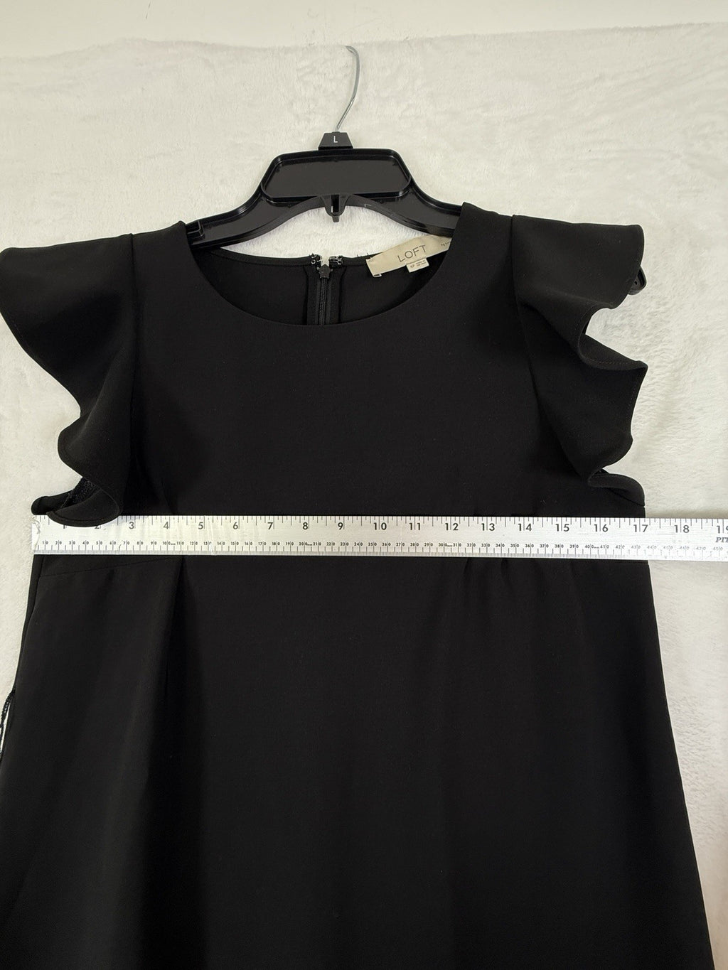 Ann Taylor LOFT Dress 4 Petite S Hi pet Black Ruffle Sleeve A-Line Shift Womens