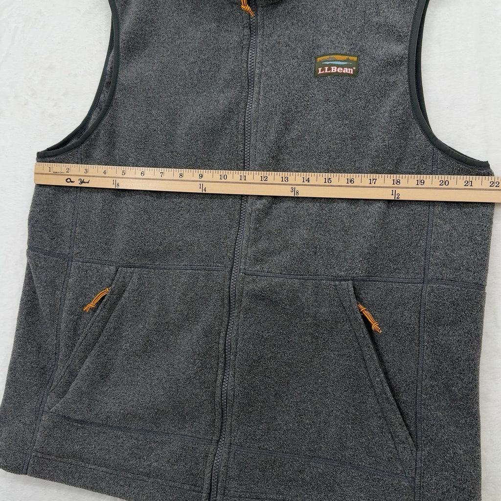 LL Bean Classic Zip Fleece Vest Large Mens Gray Full Zip Mock Neck