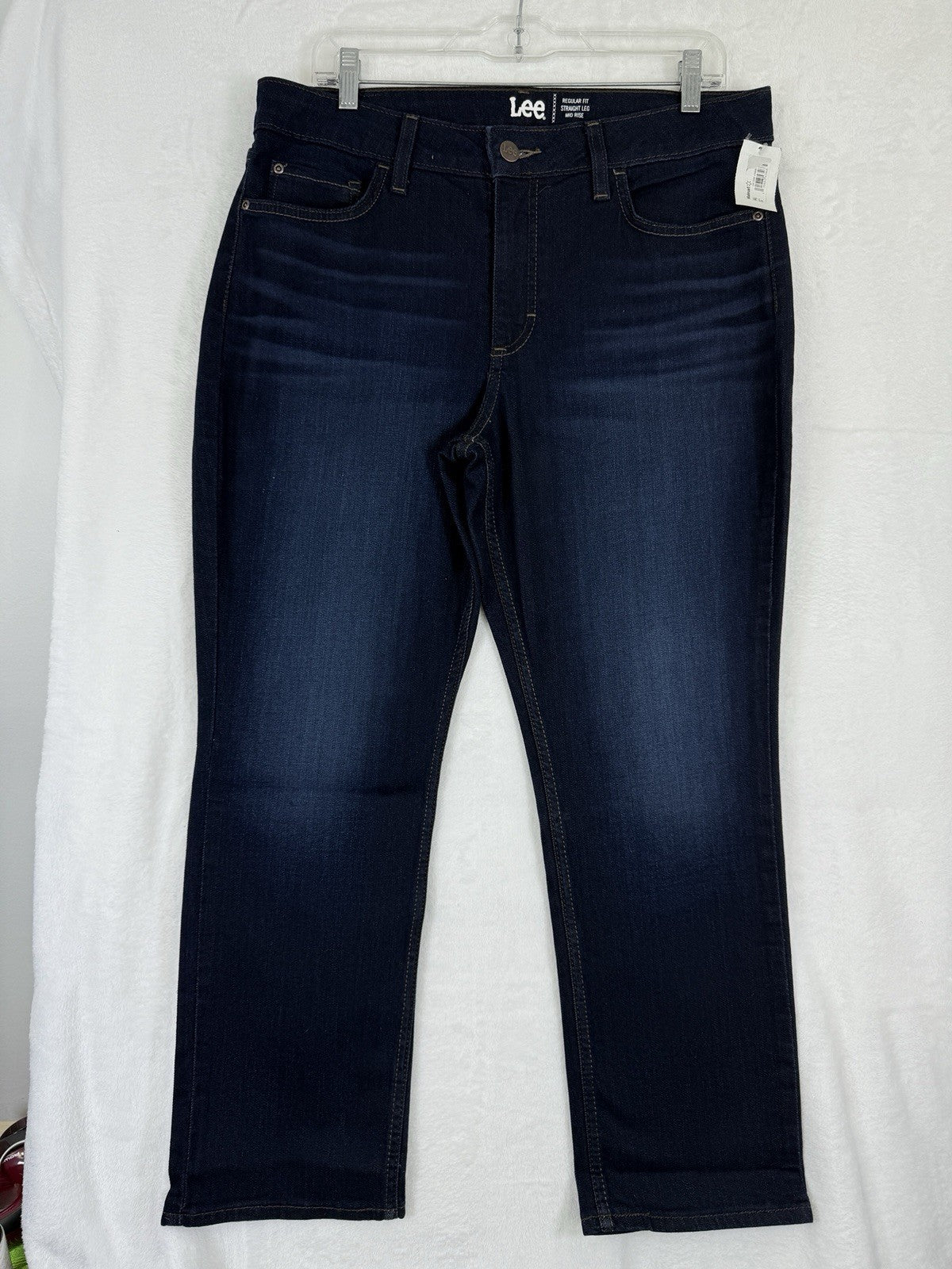 New Lee Jeans 14 Petite Straight Leg Mid Rise Dark Blue Deep Rinse Women 14p