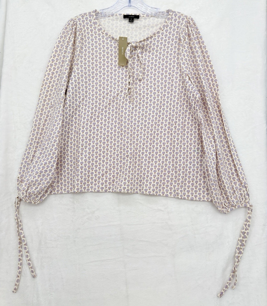 J Crew Top Women Small Broken In Jersey Knit Tie Ballon Sleeve Floral Print New