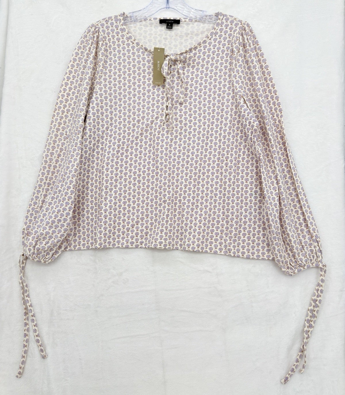 J Crew Top Women Small Broken In Jersey Knit Tie Ballon Sleeve Floral Print New