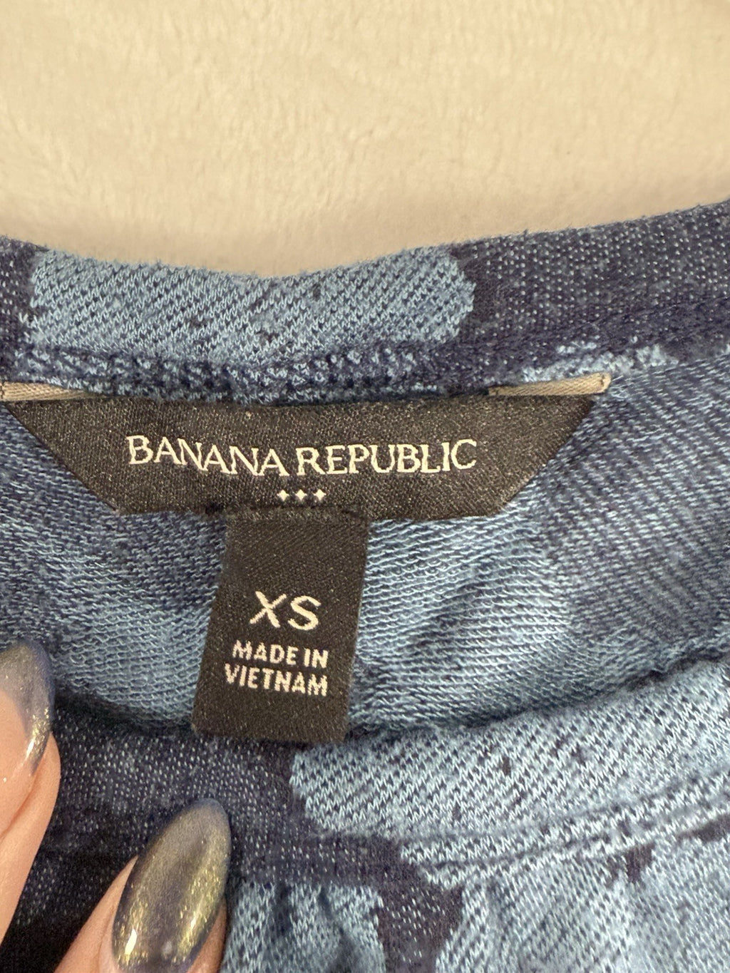 Banana Republic Top XS Blue Floral Print Sleeveless Knit High Neck Womens