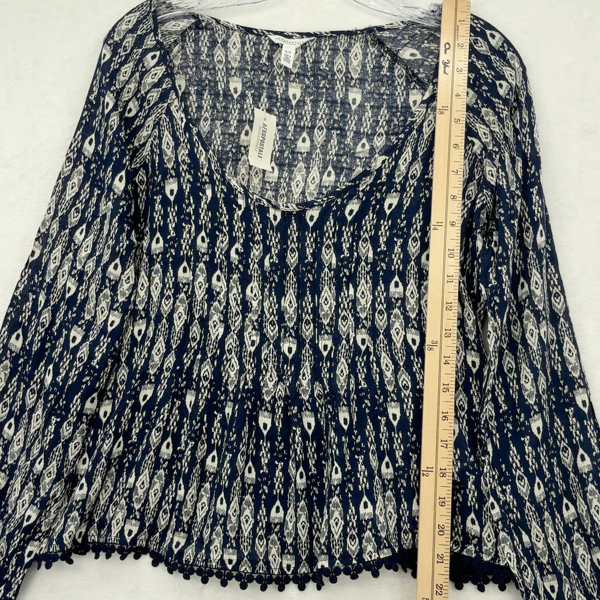 Aeropostale Blouse Small Womens Navy Boho Top Lightweight Long Sleeve New NWT