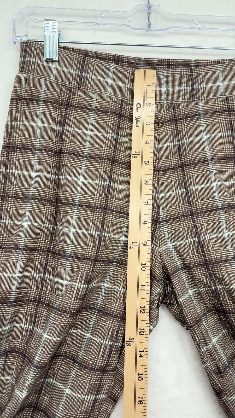 Marla Wynne Layers Pull On Pants 8 Womens Brown Plaid Stretch Slim Ankle