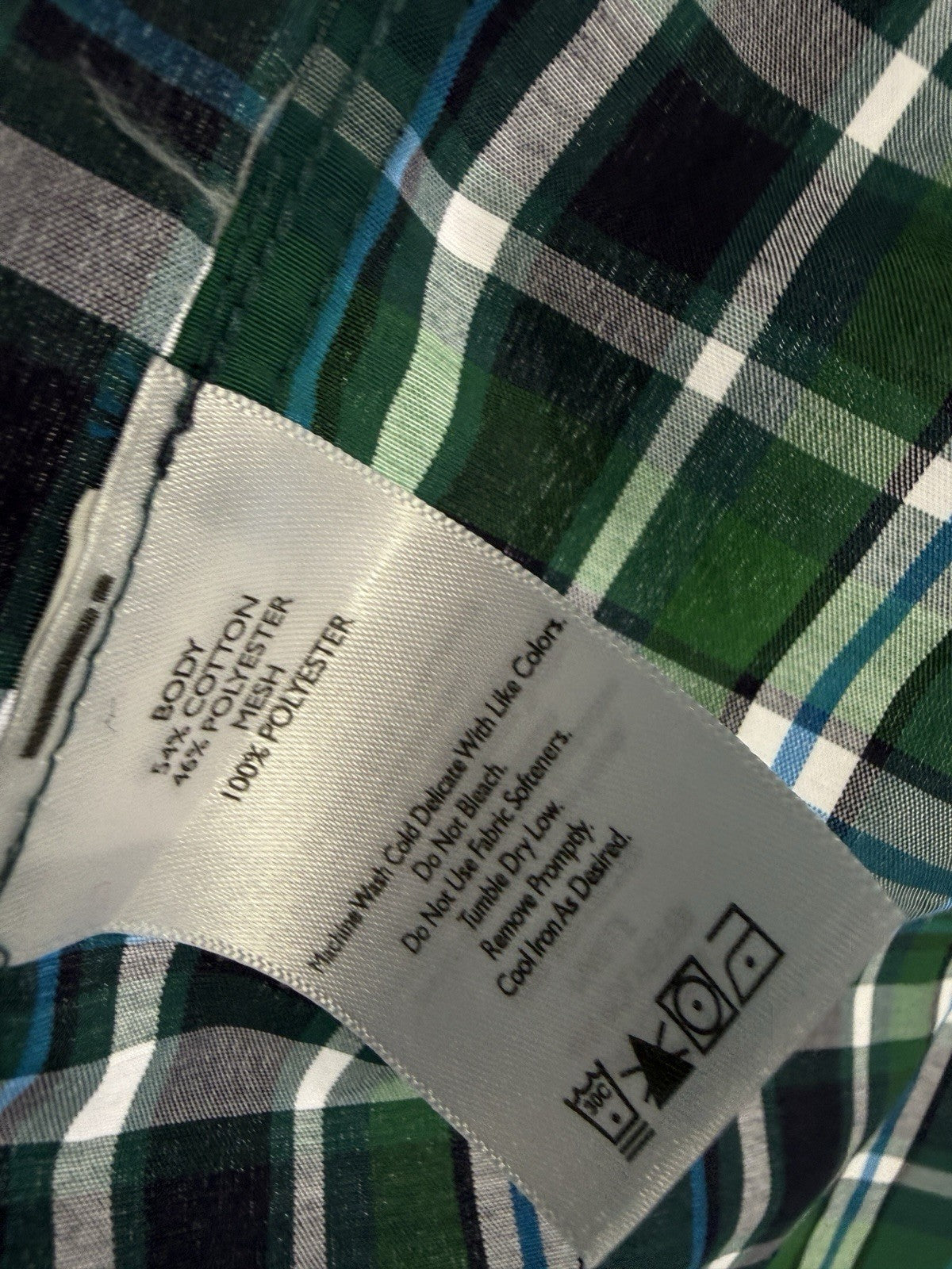 Eddie Bauer XL Short Sleeve Shirt Green Blue Button Up Lightweight