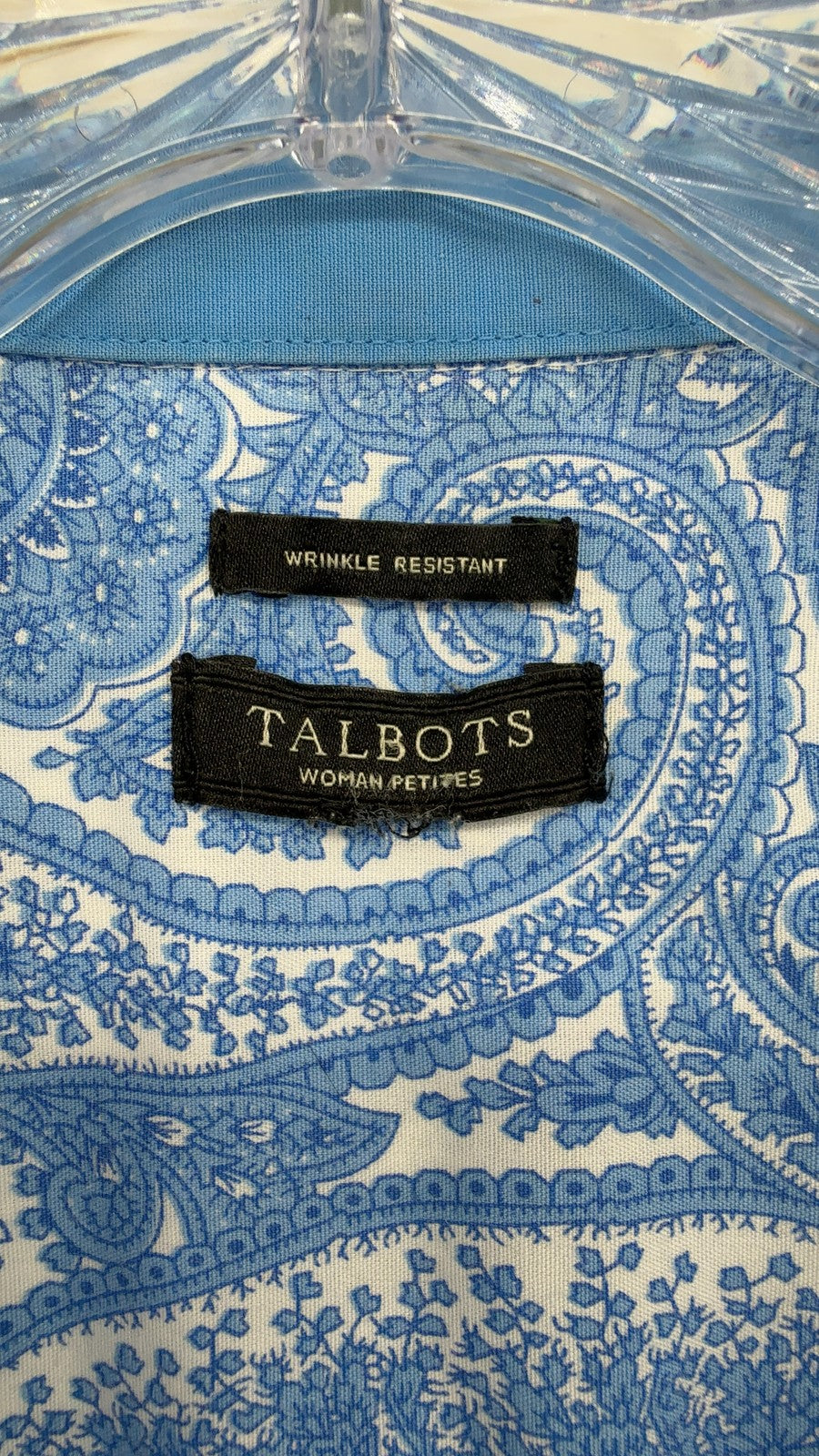 Talbots Top XL Sleeveless Button Up Blouse Womens Blue Paisley Wrinkle resistant
