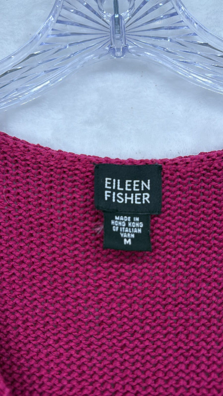 Eileen Fisher Knit Cardigan M Womens Magenta V-neck button-front long sleeve