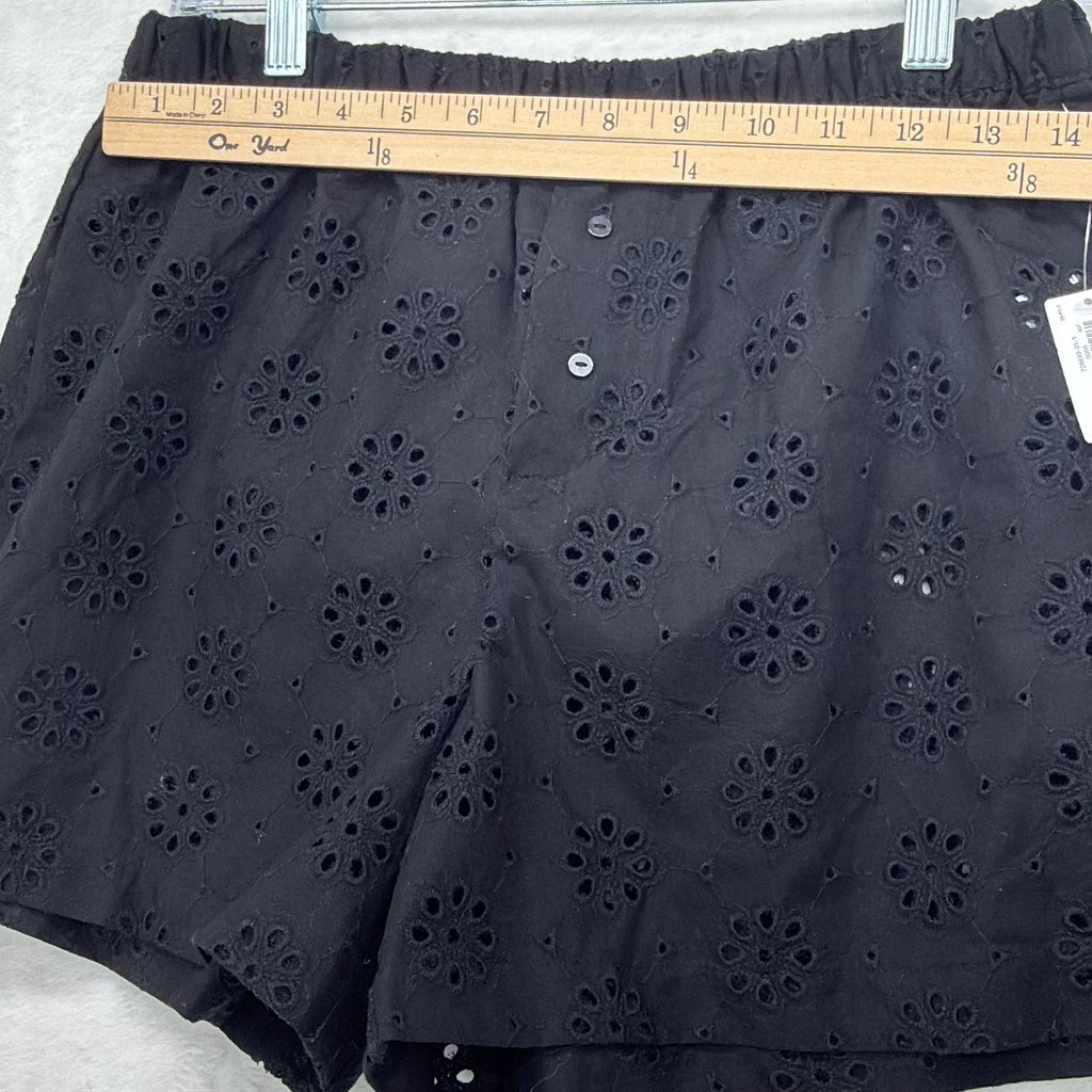 Gap Body XS Pajama Shorts Womens Black Eyelet Cotton Poplin PJ Sleep New NWT