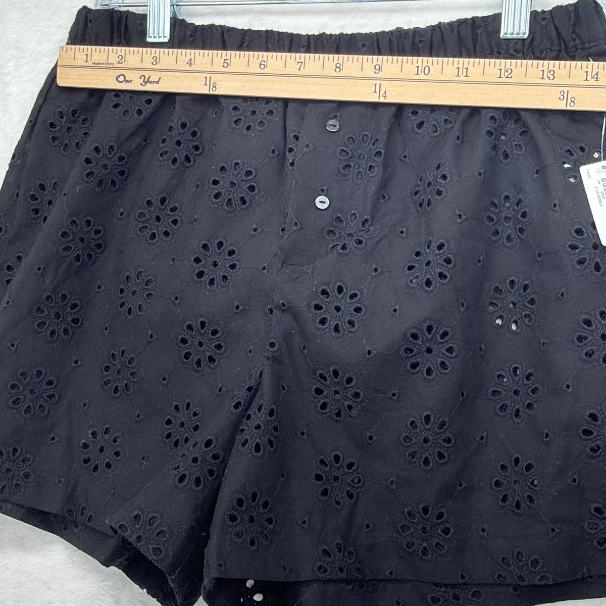Gap Body XS Pajama Shorts Womens Black Eyelet Cotton Poplin PJ Sleep New NWT
