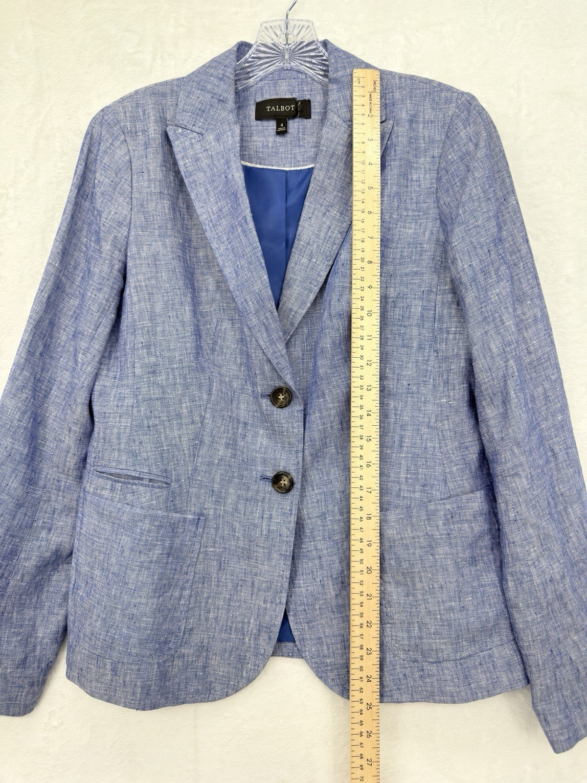 Talbots 100% Linen Jacket 4 Womens Blue Blazer Lined