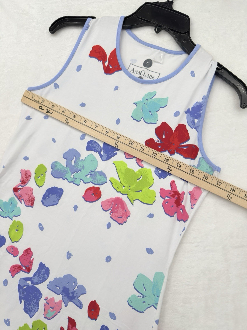 Ana Claire Dress Small Sleeveless Flounce Knit Pink Blue White Floral Women