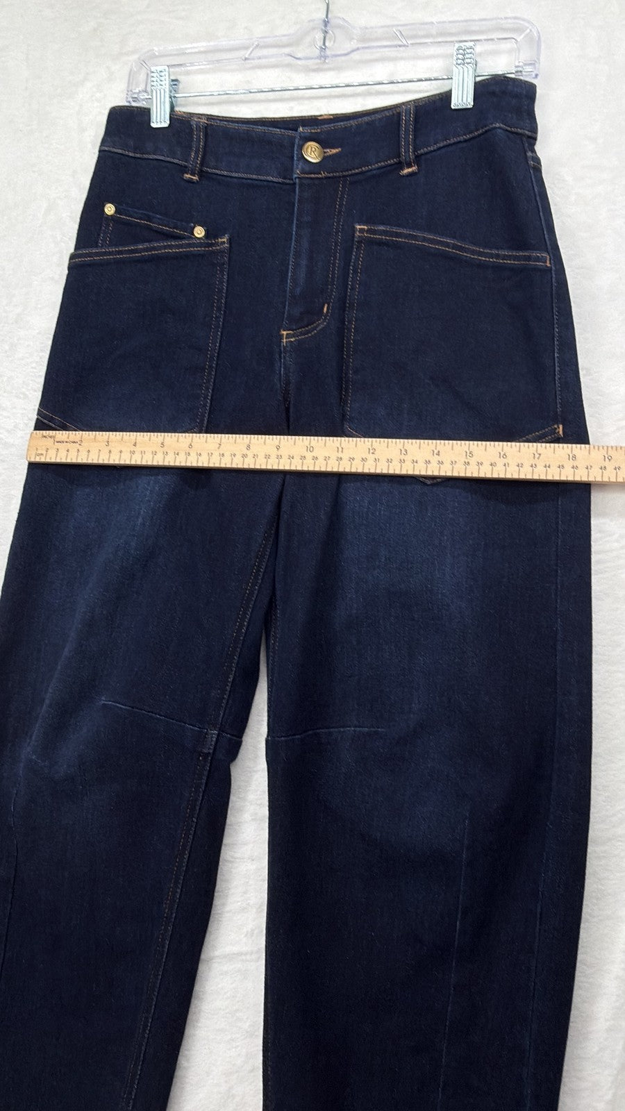 Carla Rockmore Collection Barrel Leg Jeans 4 Petite 4P Dark Blue Denim