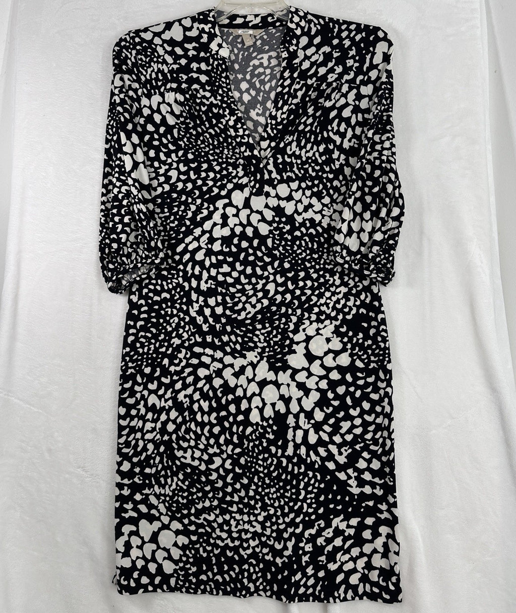 Banana Republic Dress Medium Sheath Black White V Neck 3/4 Sleeve Womens