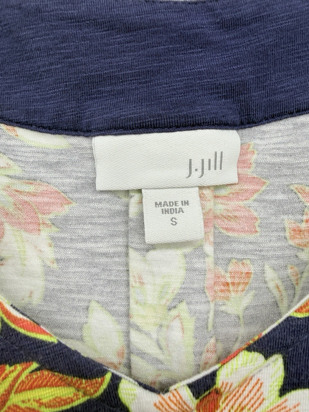 J Jill Top Small Knit Blue Floral Sleeveless V Neck Cotton Modal Stretch Womens