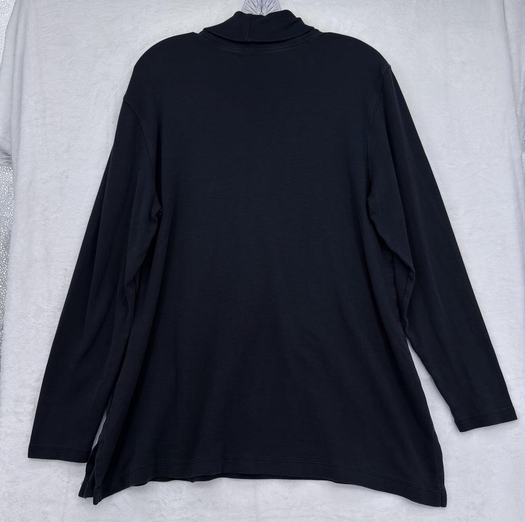 Lands End Turtleneck Women XL Black Pullover Knit Top 100% Cotton