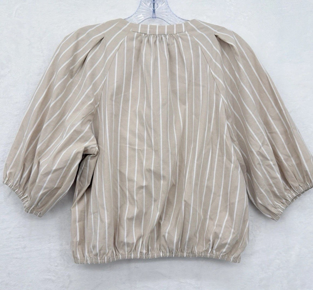 Kenneth Cole Womens Tops Small Beige Striped Puff Sleeve Blouse New NWT