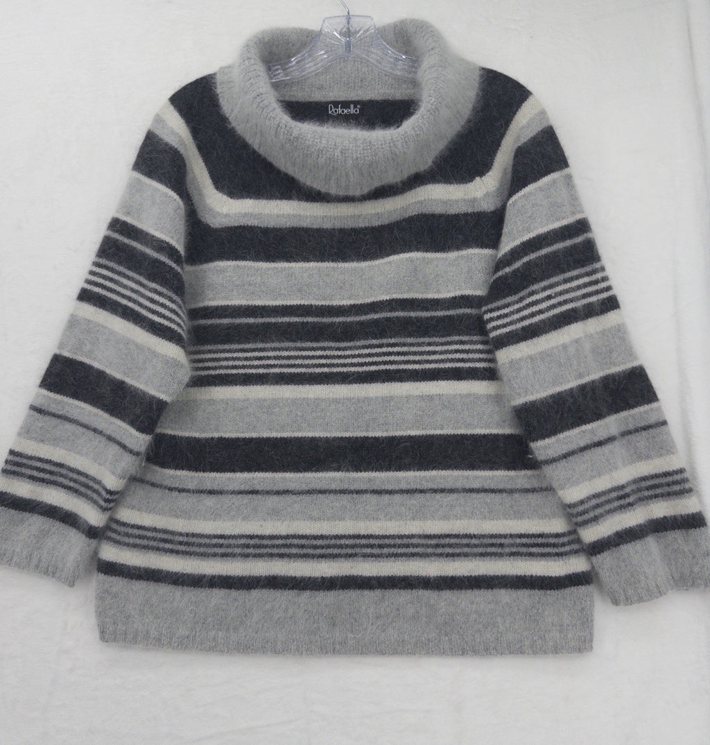 Rafaella XL Gray Striped Angora Lambswool  Cowl Neck Sweater Pullover Womens