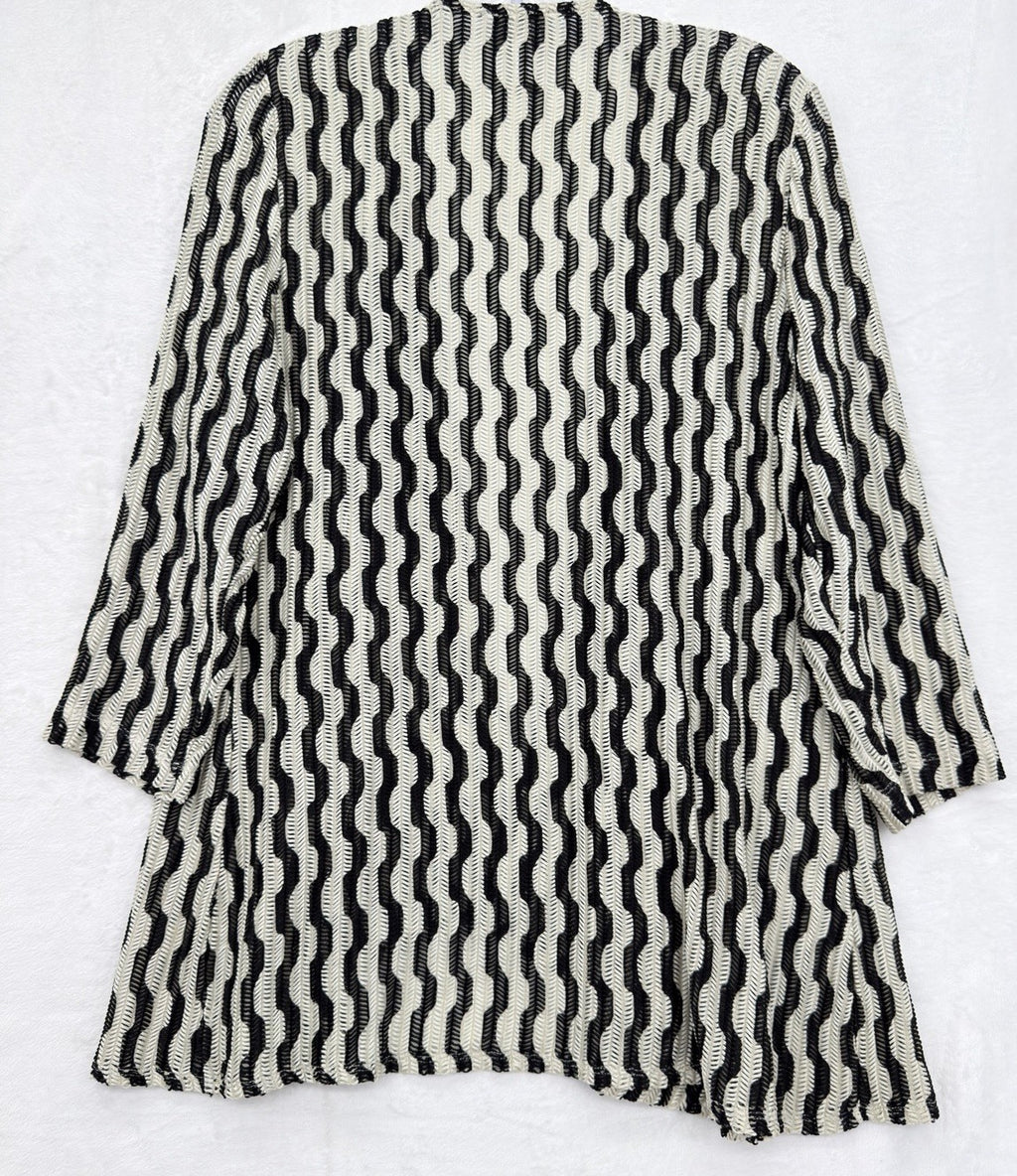 Chicos Travelers Size 1 Cardigan Sweater Medium Open Knit 3/4 Sleeve Womens