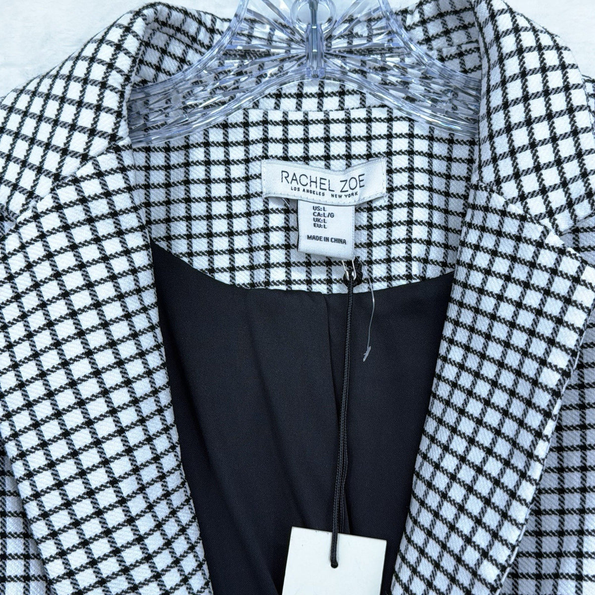 Rachel Zoe Blazer Large Womens Black White Check One Button Jacket Lined New NWT