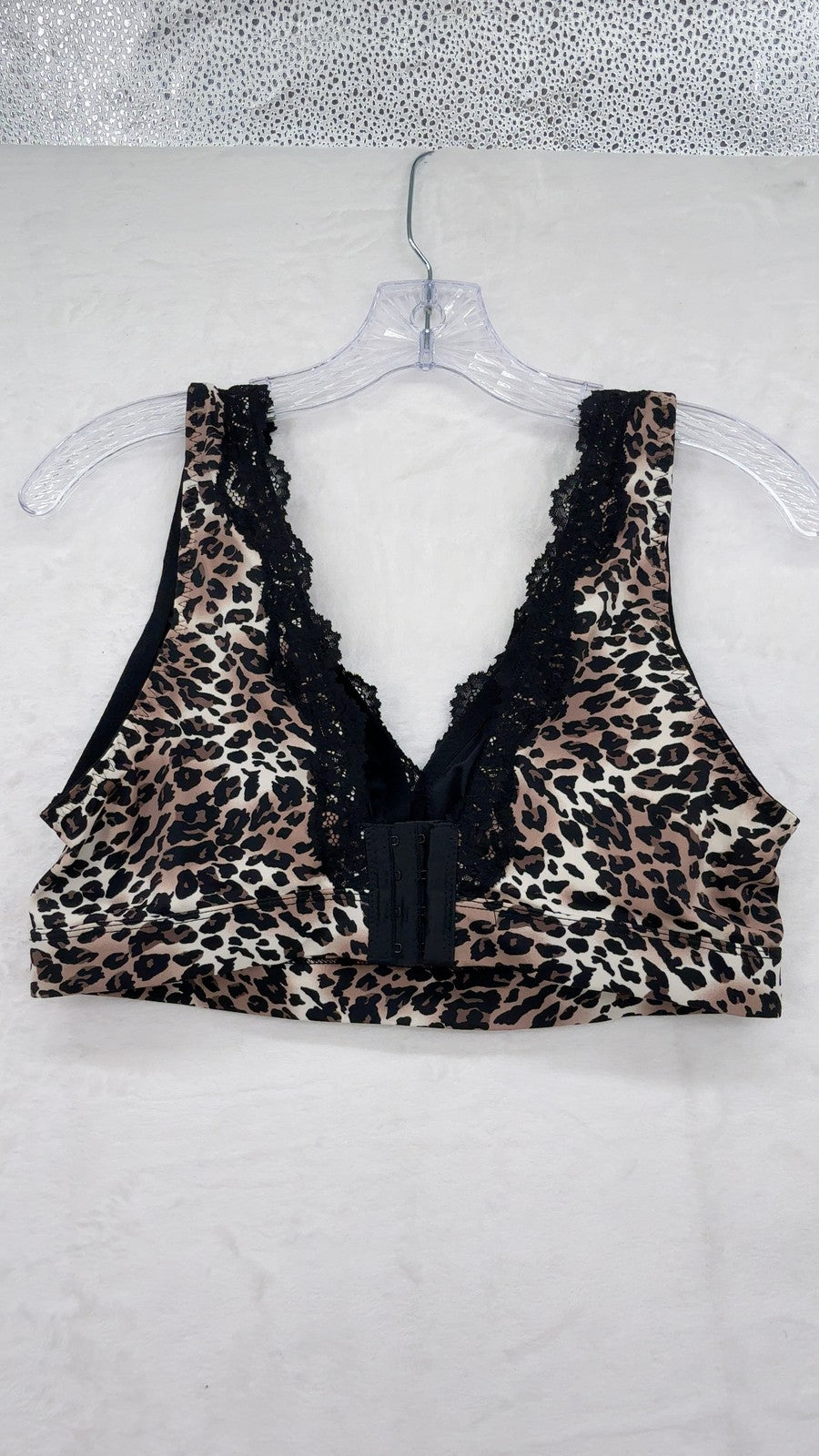 Breezies XL Bralette Bra Leopard Print Black Lace Womens Wireless