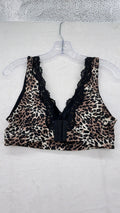Breezies XL Bralette Bra Leopard Print Black Lace Womens Wireless