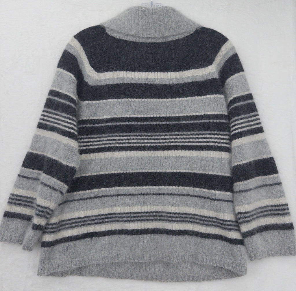 Rafaella XL Gray Striped Angora Lambswool  Cowl Neck Sweater Pullover Womens