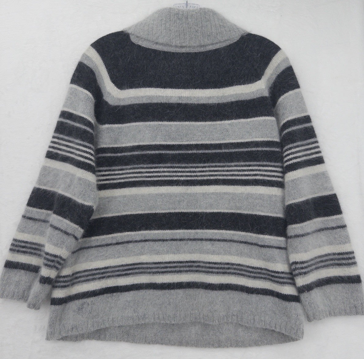 Rafaella XL Gray Striped Angora Lambswool  Cowl Neck Sweater Pullover Womens