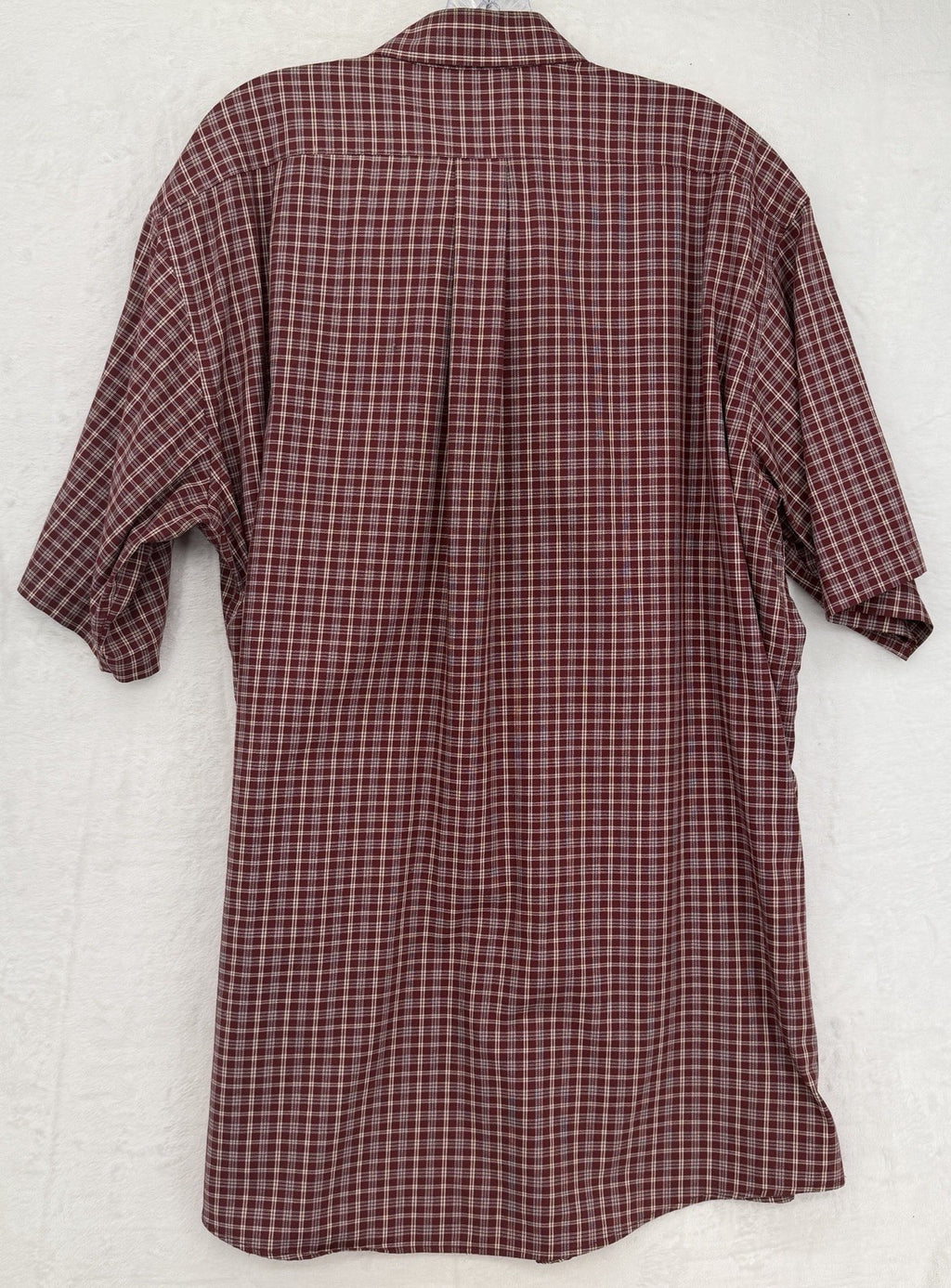 LL Bean Shirt Men XL Tall Short Sleeve Button Down Burgundy Plaid 100% Cotton