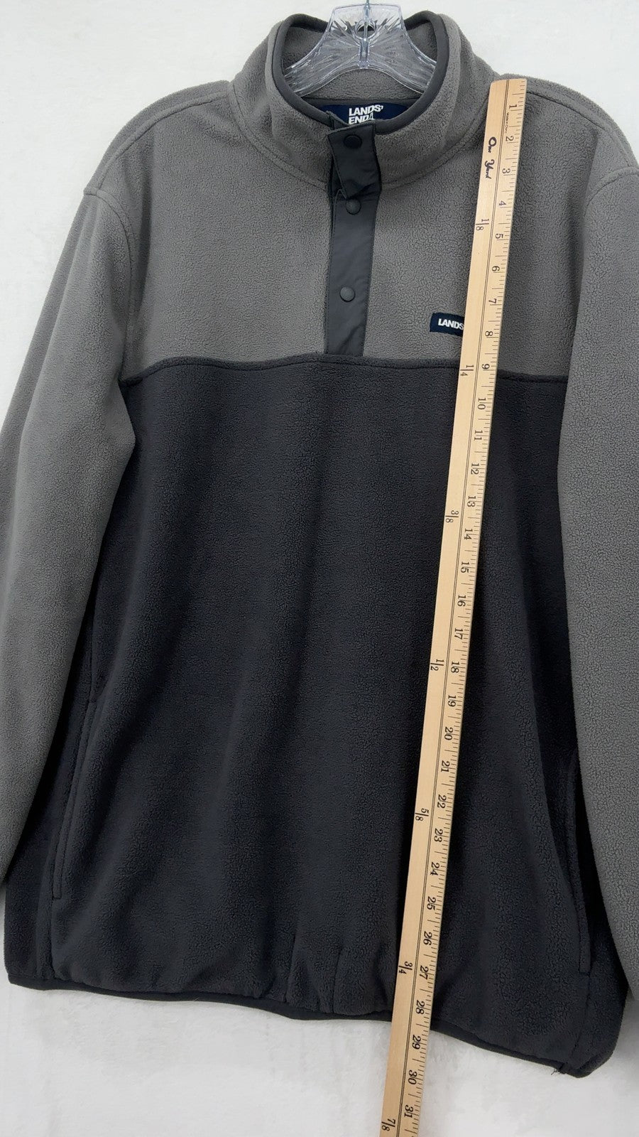 Lands End Fleece Snap Pullover Large Mens Gray