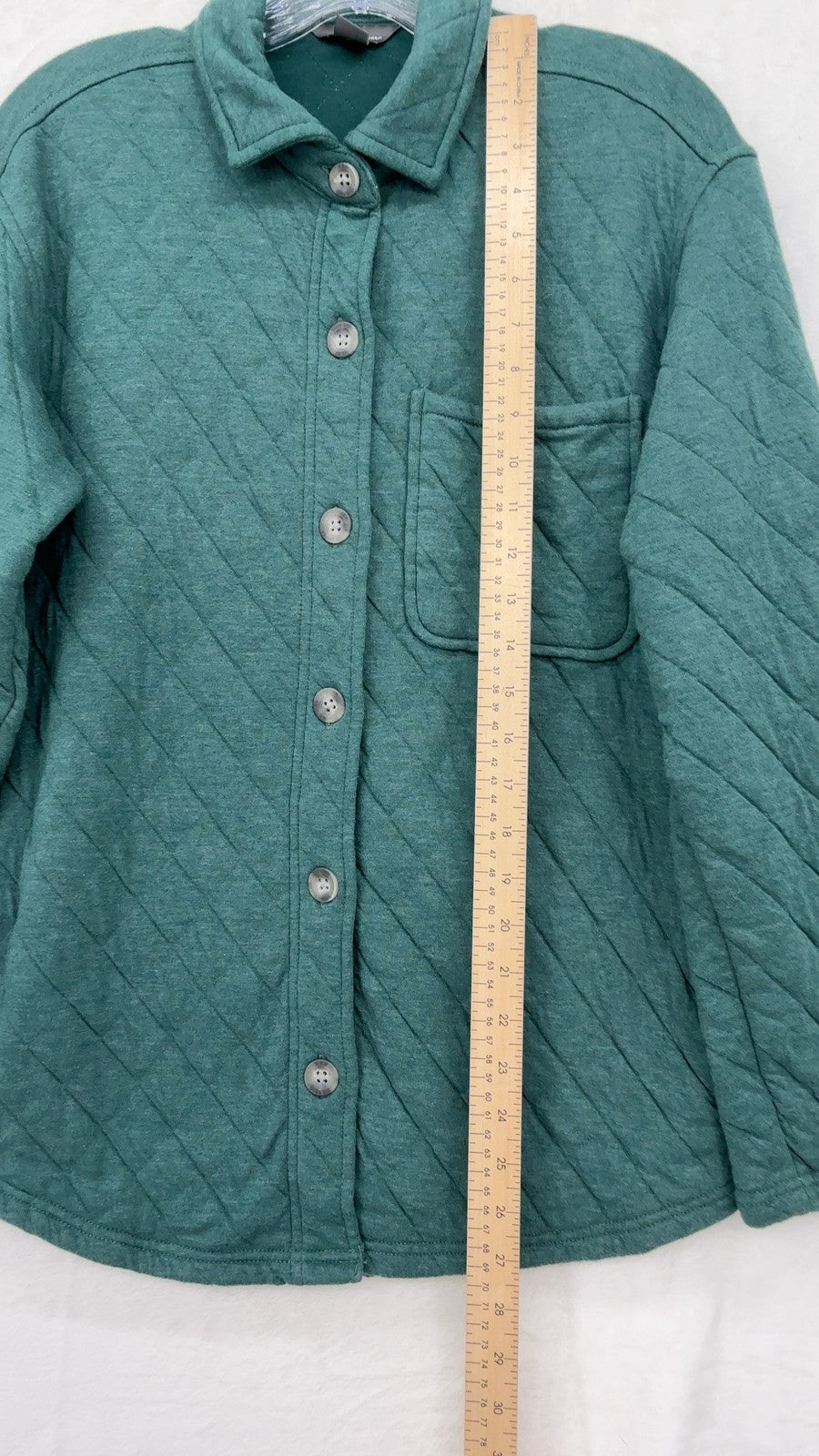 Eddie Bauer Quilted Shirt Jacket XS Womens Green Shacket Button Down